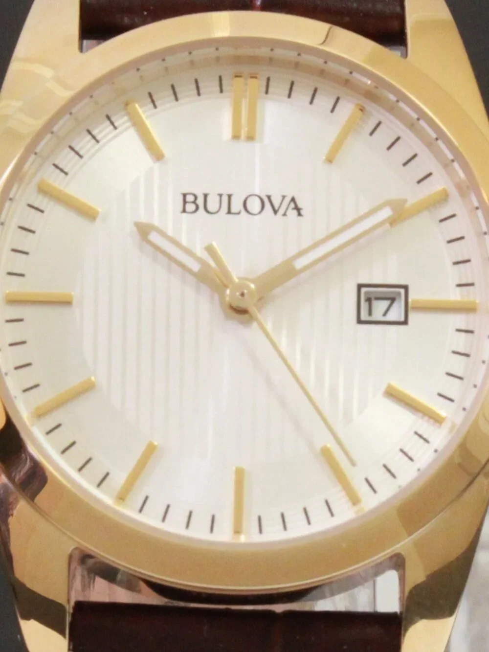 Bulova Classic Collection Ladies Dress Watch Gold Tone Textured Dial 30mm